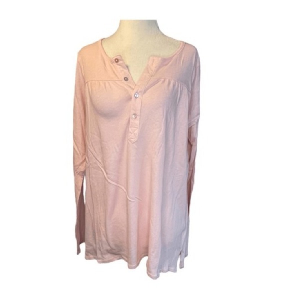 Chaser Lightweight Henley Shirt Light Pink Knit‎ Round Neck Long Sleeve L